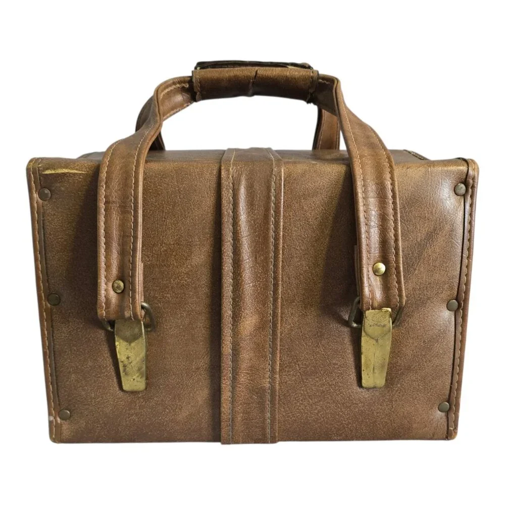 Vintage Brown Faux Leather (Vinyl) Camera Bag Double Handles 11